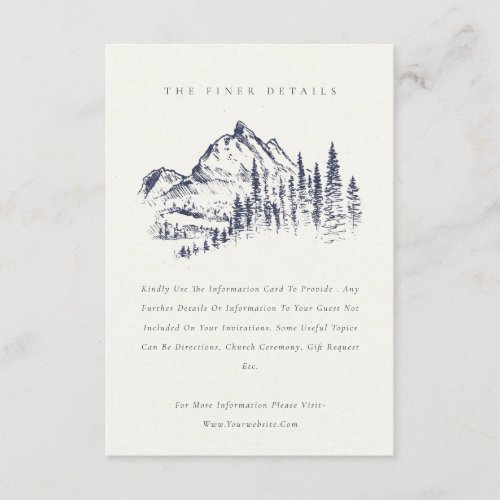 Navy Pine Woods Mountain Sketch Wedding Details Enclosure Card