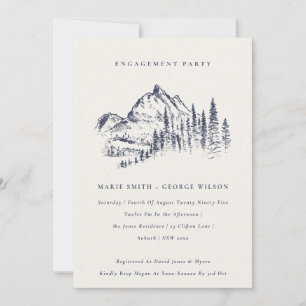Navy Pine Woods Mountain Sketch Wedding Engagement Invitation