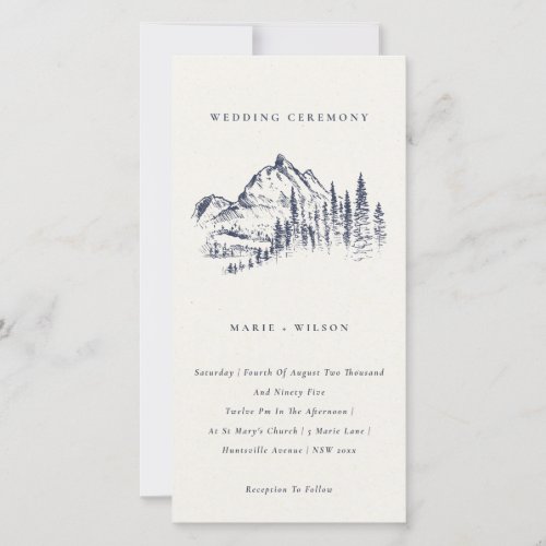 Navy Pine Woods Mountain Sketch Wedding Invite