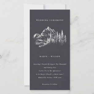 Navy Pine Woods Mountain Sketch Wedding Invite