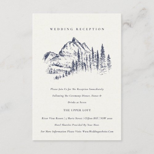 Navy Pine Woods Mountain Sketch Wedding Reception Enclosure Card