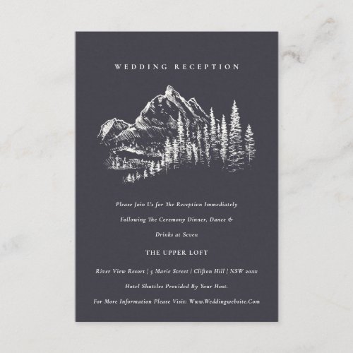 Navy Pine Woods Mountain Sketch Wedding Reception Enclosure Card