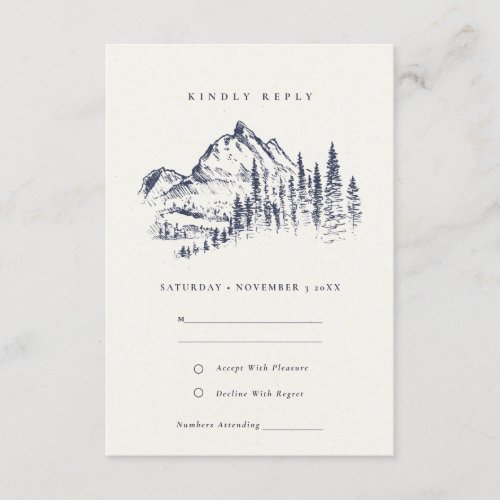 Navy Pine Woods Mountain Sketch Wedding RSVP Enclosure Card