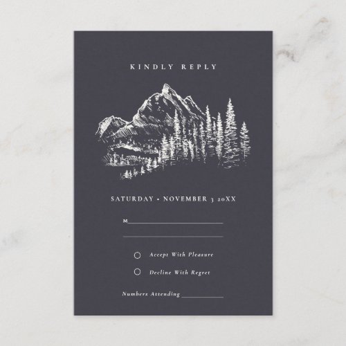 Navy Pine Woods Mountain Sketch Wedding RSVP Enclosure Card