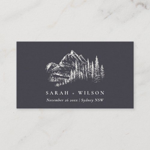 Navy Pine Woods Mountain Sketch Wedding Website Enclosure Card