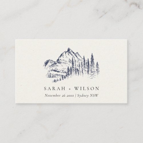 Navy Pine Woods Mountain Sketch Wedding Website Enclosure Card