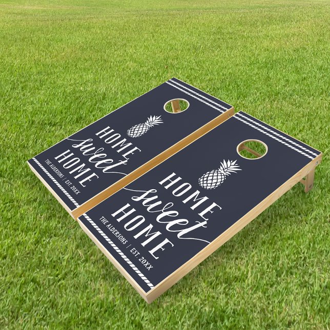 Navy | Pineapple Home Sweet Home Personalized Cornhole Set (Creator Uploaded)