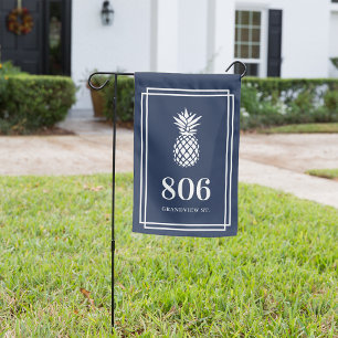 Navy   Pineapple House Number & Street Name Garden Flag