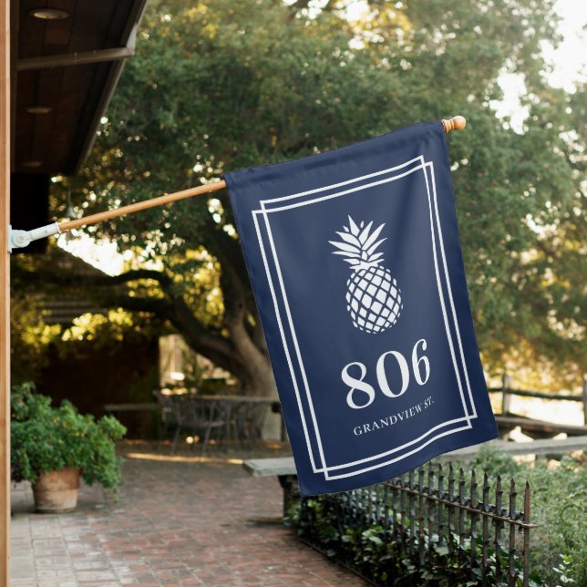 Navy | Pineapple House Number & Street Name House Flag (In SItu)