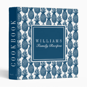 Navy Pineapple Pattern Family Recipe Cookbook 3 Ring Binder