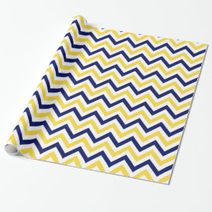 Navy, Pineapple, Wht Large Chevron ZigZag Pattern Wrapping Paper