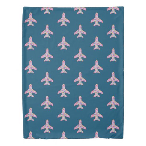 Navy  Pink Airplane Duvet Cover
