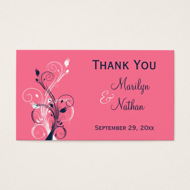 Navy, Pink, and White Floral Favor Tag (Front)