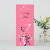 Navy, Pink, and White Floral Menu Card (Standing Front)