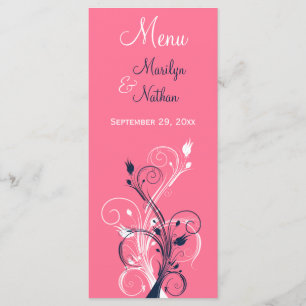 Navy, Pink, and White Floral Menu Card