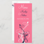 Navy, Pink, and White Floral Menu Card (Front/Back)