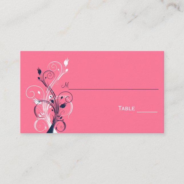 Navy, Pink, and White Floral Place Cards (Front)