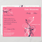 Navy, Pink, and White Floral Wedding Program (Front/Back)