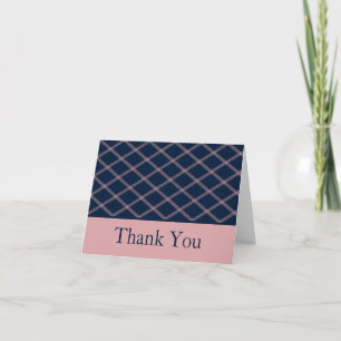 Navy & Pink Art Deco Line Art Diamonds Thank You Card