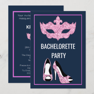 NAVY PINK BACHELORETTE HEELS MASQUERADE PARTY INVITATION