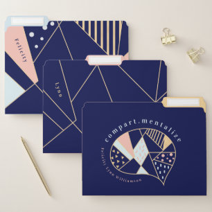 Navy, Pink, Blue, Gold Modern Abstract Geometrical File Folder