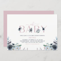 Navy & Pink Boho Floral Girl Baby Shower