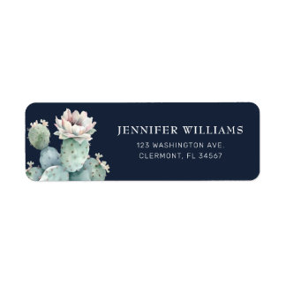 Navy Pink Cactus Flower Return Address Labels