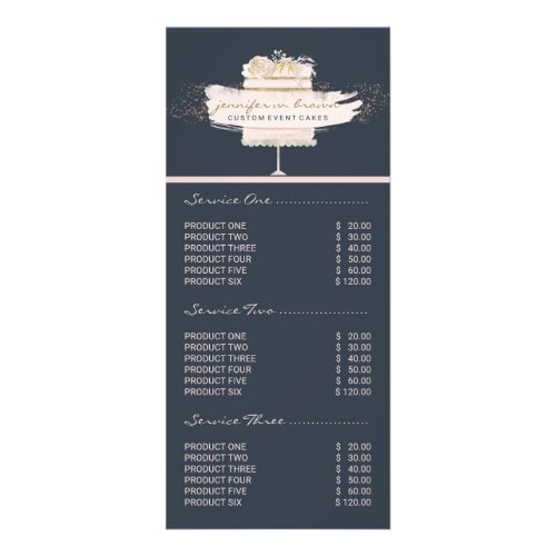 Navy Pink Cake Bakery Floral Pastry Price Rack Card