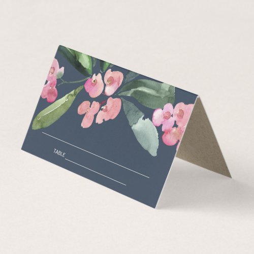NAVY PINK CHRIST THORN BLOOM WEDDING PLACE CARD