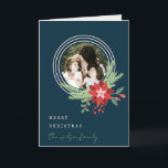 Navy Pink Circle Christmas Photo Poinsettia Floral Holiday Card<br><div class="desc">If you need any further customisation please feel free to message me on yellowfebstudio@gmail.com.</div>