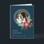 Navy Pink Circle Christmas Photo Poinsettia Floral Holiday Card<br><div class="desc">If you need any further customisation please feel free to message me on yellowfebstudio@gmail.com.</div>