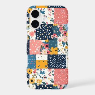 Navy Pink Cottagecore Floral Patchwork iPhone 17 Case