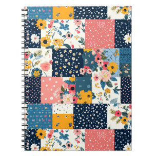 Navy Pink Cottagecore Floral Patchwork Notebook