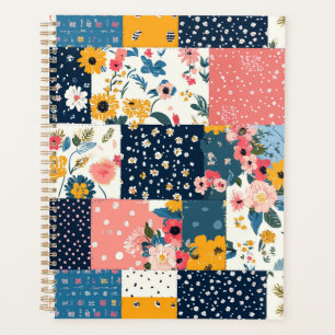 Navy Pink Cottagecore Floral Patchwork Planner