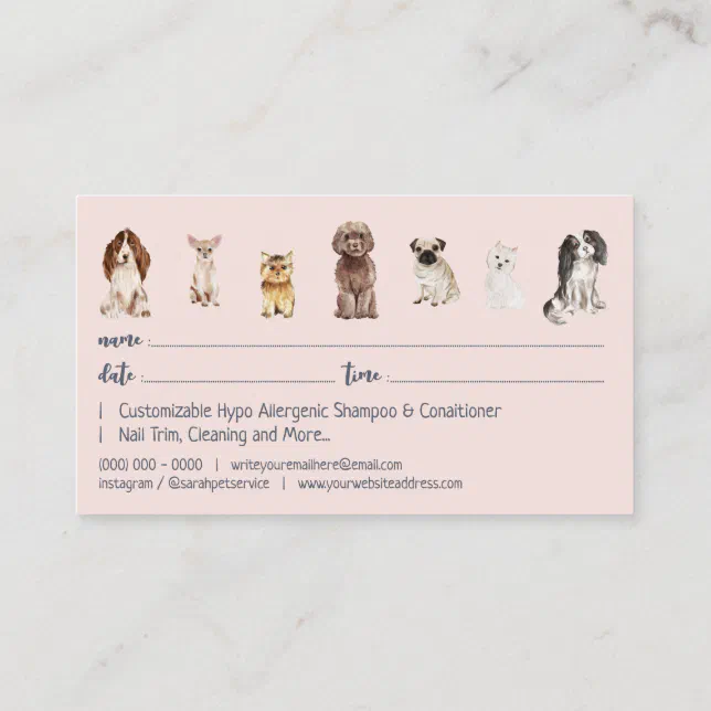 Navy Pink Cute Dog Grooming Appointment Business Card Zazzle