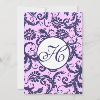 Navy & Pink Damask Swirls Wedding Invitation