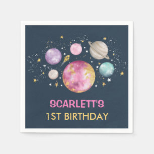 Navy Pink First Trip Around the Sun Girls Birthday Napkins