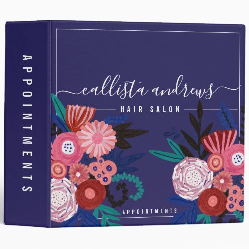 Navy Pink Floral Acrylic Paint Appointment Book 3 Ring Binder