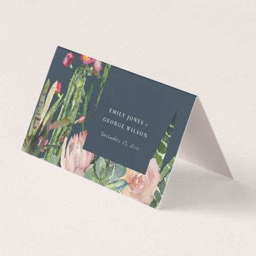 NAVY PINK FLORAL CACTI FOLIAGE WEDDING PLACE CARDS