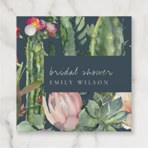 NAVY PINK FLORAL DESERT CACTI FAUNA BRIDAL SHOWER FAVOR TAGS