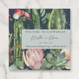NAVY PINK FLORAL DESERT CACTI FOLIAGE THANK YOU FAVOR TAGS