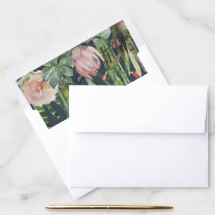 NAVY PINK FLORAL DESERT CACTI FOLIAGE WATERCOLOR ENVELOPE LINER
