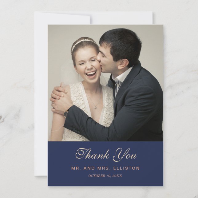 Navy & Pink Floral & Plant Pattern | Thank You Card (Front)