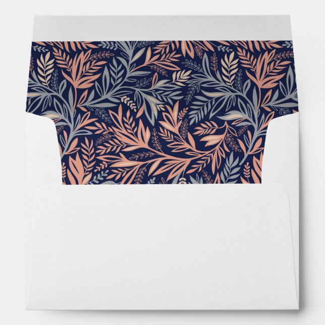 Navy & Pink Floral & Plant Pattern -  Wedding Envelope (Back (Bottom))