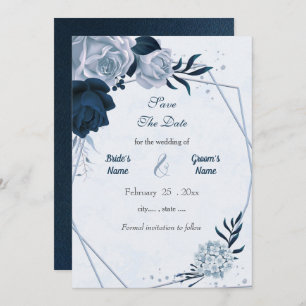 Navy & pink flowers geometric save the date