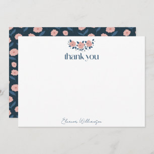Navy Pink Garden Flower Custom Bridal Shower Thank You Card