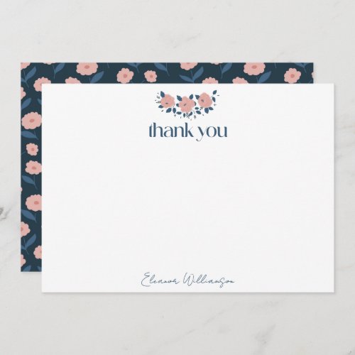Navy Pink Garden Flower Custom Bridal Shower Thank You Card