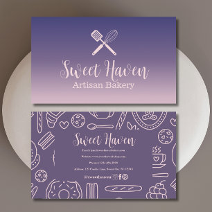 Navy Pink Gradient Cooking Utensil Bakery Business Card