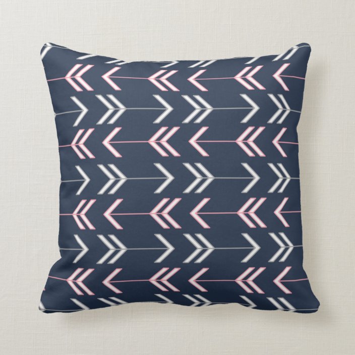 Navy Pink Gray Arrow Pattern Bohemian Decorative Throw Pillow
