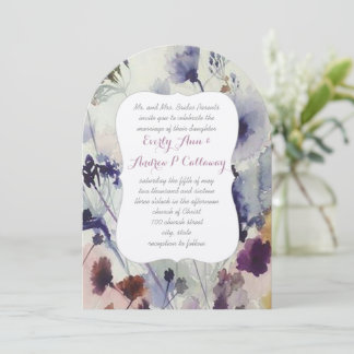 Navy Pink & Green Wild Flower Watercolor Wedding Invitation